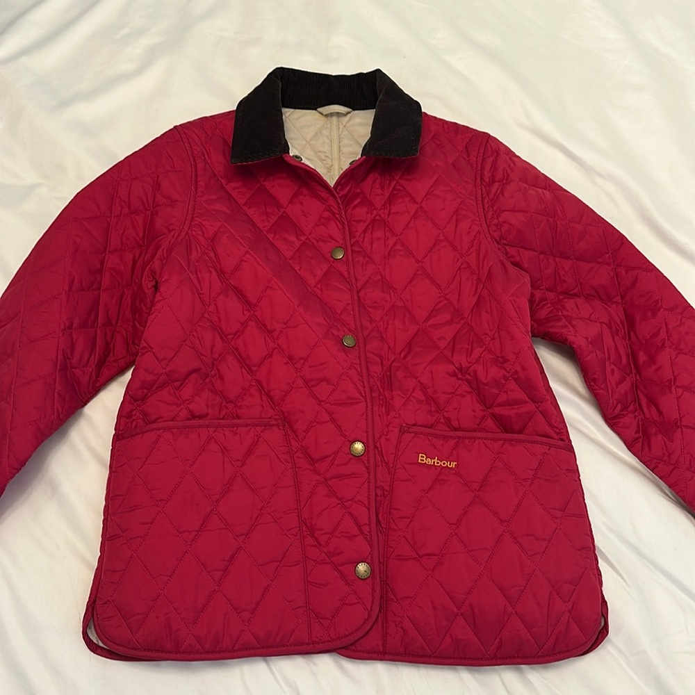 Barbour Cranberry Jacket with a deep Corduroy collar - Childrens XL 12/13